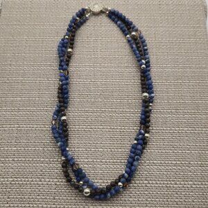 16 Inches Sterling Silver Sodalite Multiple Stone Strands Necklace B539